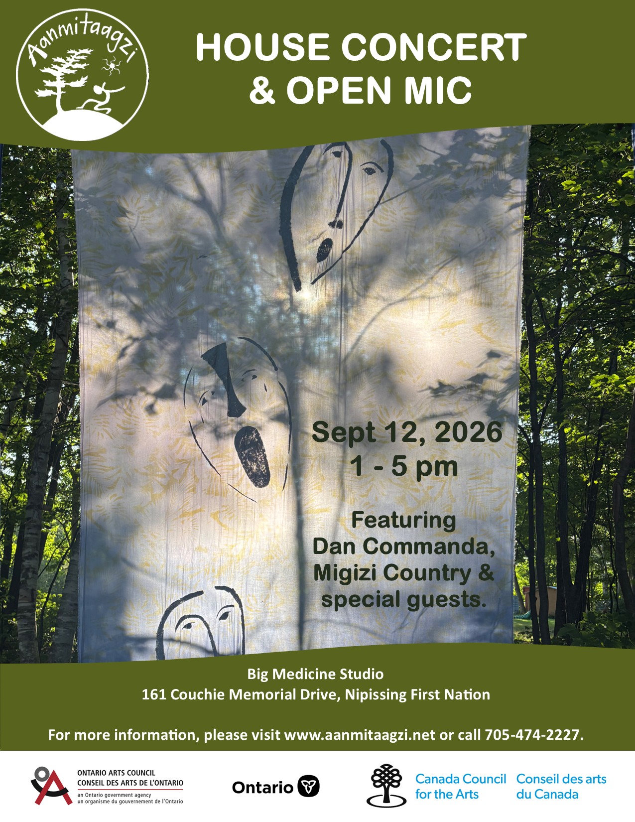 Poster for the house concert and open mic at Big Medicine Studio on September 12, 2026.